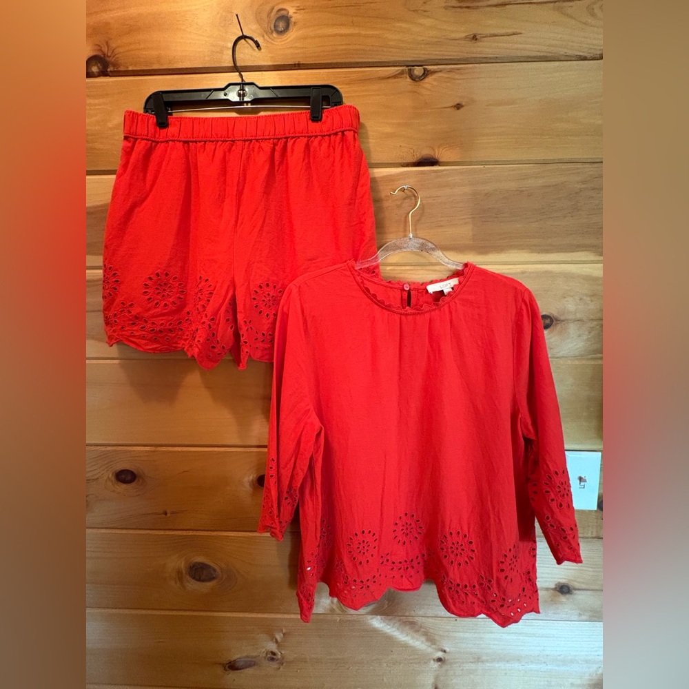 LOFT Burnt Orange Linen Blend Matching Set Eyelet Pattern size L - Picture 2 of 15